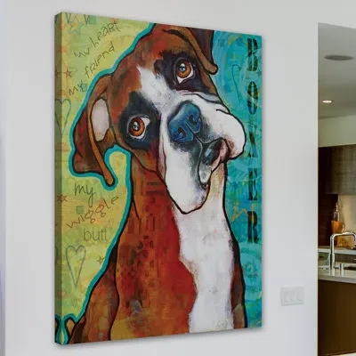 Marmont Hill 'boxer Pop Art' By Stephanie Gerace Painting Print On Wrapped Canvas In Blue;brown;green