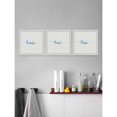 Marmont Hill Brush, Wash And Flush By  - 3 Piece Single Picture Frame Print Set In Blue;white