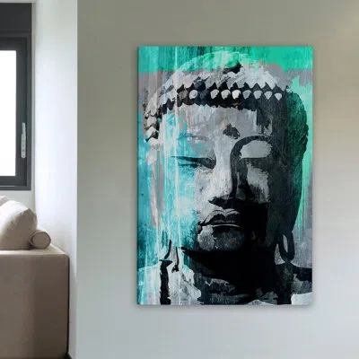 Marmont Hill 'buddha Giant' By Rick Martin Painting Print On Wrapped Canvas In Blue;black;white