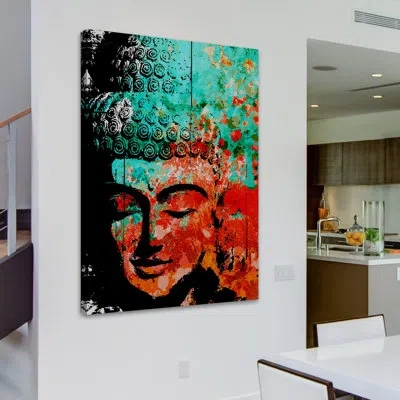 Marmont Hill 'buddha Green Red' By Rick Martin Painting Print On Wrapped Canvas In Gray;red