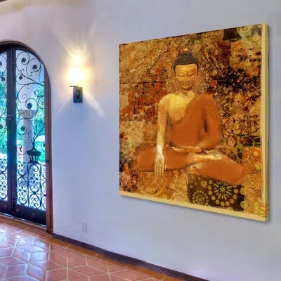 Marmont Hill 'buddha Small' By Irena Orlov Painting Print On Wrapped Canvas In Brown;yellow