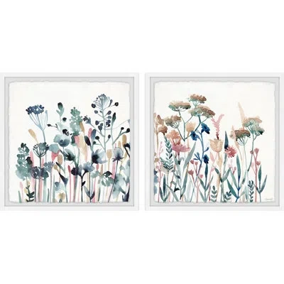 Marmont Hill Bunch Of Colorful Flowers By  - 2 Piece Picture Frame Painting Set In Blue;pink