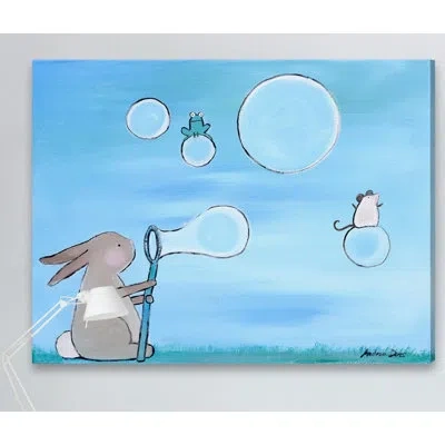 Marmont Hill 'bunny Bubbles' By Andrea Doss Print On Wrapped Canvas In Blue;gray