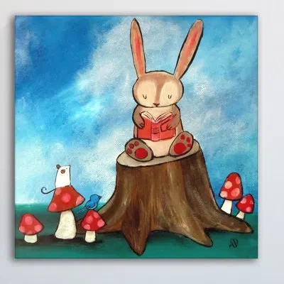 Marmont Hill 'bunny Story' By Andrea Doss Painting Print On Wrapped Canvas In Blue;brown
