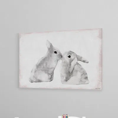 Marmont Hill Bunny Sweethearts Print On Wrapped Canvas In White;gray