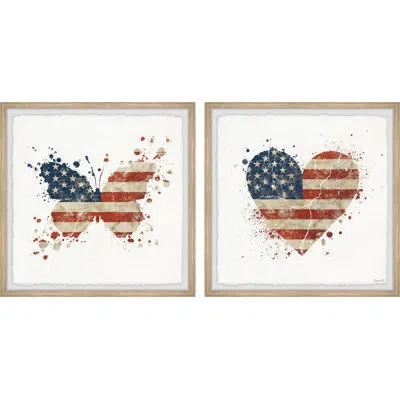Marmont Hill Butterfly And Hearts - 2 Piece Picture Frame Print Set On Paper In Blue;red