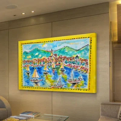 Marmont Hill 'cadaques Spain' By Wayne Ensrud Painting Print On Wrapped Canvas In Blue;green;yellow