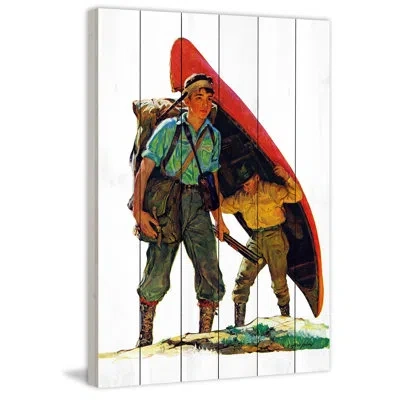Marmont Hill 'canoe Portage' Painting Print On White Wood In Brown;green;red
