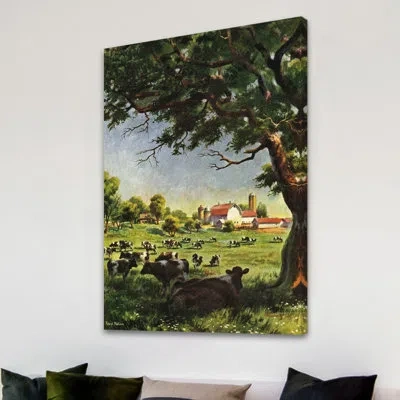 Marmont Hill 'cattle Farm' Painting Print On Wrapped Canvas In Blue;green