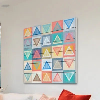 Marmont Hill 'chalk Triangles' Painting Print On White Wood In Blue;red;beige