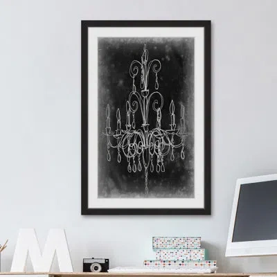 Marmont Hill 'chalkboard Chandelier Ii' Framed Painting Print In Black;white
