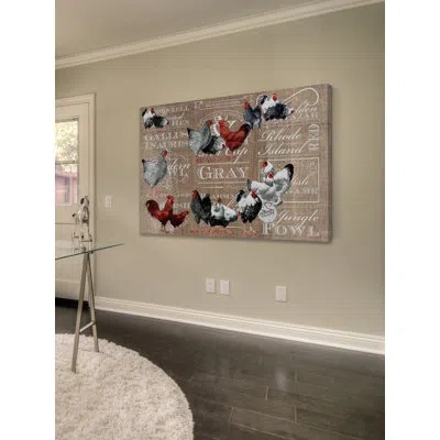 Marmont Hill Chicken Burlap - Wrapped Canvas Advertisements Print In Brown;gray;red