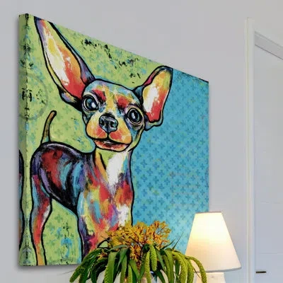 Marmont Hill Chihuahua Pop Art By Stephanie Gerace - Wrapped Canvas Print In Blue;black;green;yellow;orange