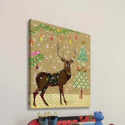 Marmont Hill 'christmas Reindeer' By Vanessa Sascalia Print On Wrapped Canvas In Brown;beige