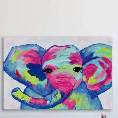 Marmont Hill 'colorful Elephant' By Jill Lambert Print On Wrapped Canvas In Blue;green;pink