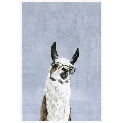 Marmont Hill Cool Llama Ii Floater Print On Canvas In Blue,white,black,brown,yellow