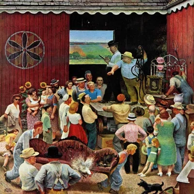 Marmont Hill Country Auction By John Falter Painting Print On Wrapped Canvas In Brown;red