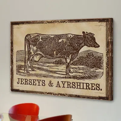 Marmont Hill Cows Jerseys - Wrapped Canvas Advertisements Print In Brown;beige