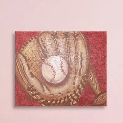 Marmont Hill "crackle Baseball" By Reesa Qualia Print On Wrapped Canvas In Brown;red