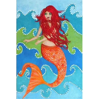 Marmont Hill 'dancing Mermaid' By Nicola Joyner Painting Print Canvas Art In Red;orange;sea Blue