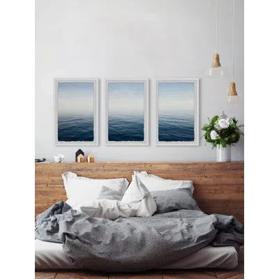 Marmont Hill Deep Blue Sea View - 3 Piece Single Picture Frame Print Set In Blue;white