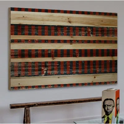 Marmont Hill 'deep Red Stripes' Print On Wood In Brown;gray;red