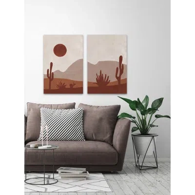 Marmont Hill Desert Moon Diptych In Brown;pink;orange