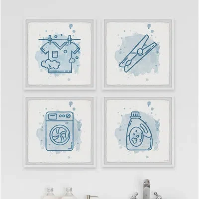 Marmont Hill Dry In The Shade By - 4 Piece Picture Frame Graphic Art Set In Blue