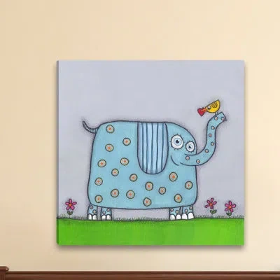 Marmont Hill 'elephant' Print On Wrapped Canvas In Blue;green;gray