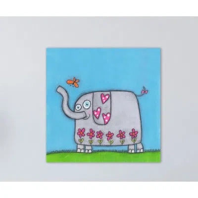 Marmont Hill 'elephant With Bu' Print On Wrapped Canvas In Blue;green;gray