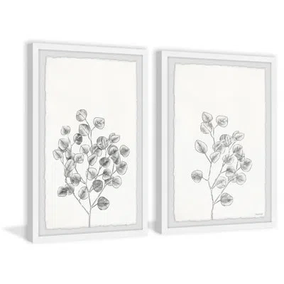 Marmont Hill Eucalyptus Sketch Iv - 2 Piece Single Picture Frame Print Set In Black;white