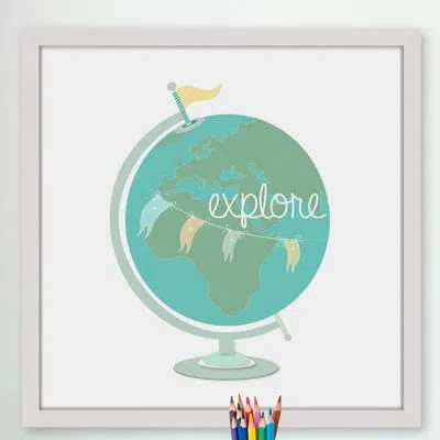 Marmont Hill 'explore Globe' By Karen Zukowski Framed Print In Blue;white;green