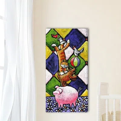 Marmont Hill 'farm Animals Stackers' By Janet Nelson Painting Print On Wrapped Canvas In Green;yellow;purple