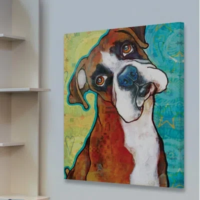 Marmont Hill 'fawn Boxer' By Stephanie Gerace Painting Print On Wrapped Canvas In Blue;brown;green