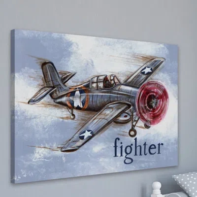 Marmont Hill "fighter Plane" By Reesa Qualia Painting Print On Wrapped Canvas In Blue;red