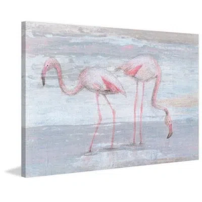Marmont Hill 'fishing Flamingos Ii' Painting Print On Wrapped Canvas In Gray;pink