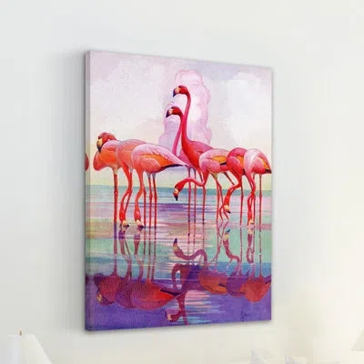 Marmont Hill Flamingos By Francis Lee Jaques Print On Wrapped Canvas In Blue;pink;purple