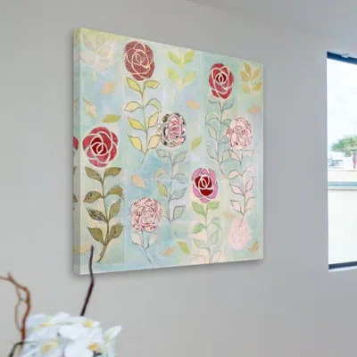 Marmont Hill 'floating Flora 3' By Maria Pezzano Painting Print On Wrapped Canvas In Blue;green;red;pink