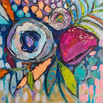 Marmont Hill "floral Dimensions" Print On Wrapped Canvas In Blue;pink;purple