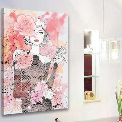 Marmont Hill 'floral Girl' Painting Print On Canvas In Floater Framed Canvas