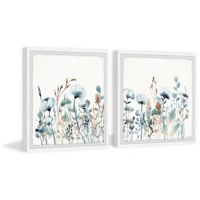 Marmont Hill Flowering Shrubs By  - 2 Piece Picture Frame Painting Set In Blue;white