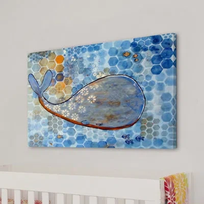 Marmont Hill 'flowery Whale' Print On Wrapped Canvas In Blue;gray