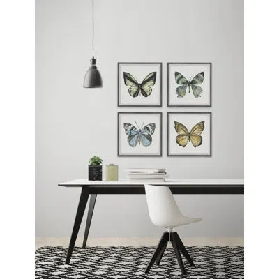 Marmont Hill Fly Like A Butterfly - 4 Piece Picture Frame Painting Set In Blue;green;yellow