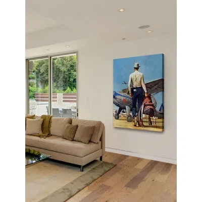 Marmont Hill Flying Cowboy By Mead Schaeffer Print On Wrapped Canvas In Blue