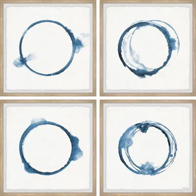 Marmont Hill Four Circle Blue Ink By  - 4 Piece Single Picture Frame Print Set In Blue;white