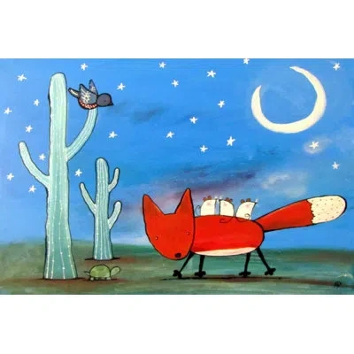 Marmont Hill 'fox Ride' By Andrea Doss Painting Print On Wrapped Canvas In Blue;red
