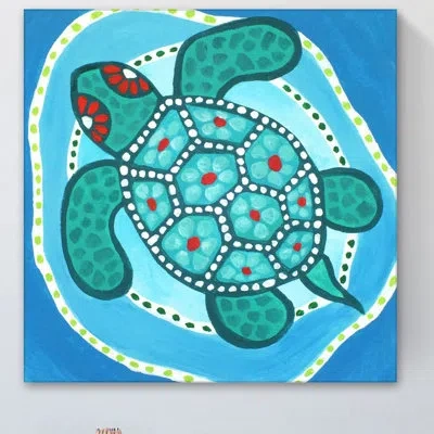Marmont Hill 'funky Turtle' By Nicola Joyner Print On Wrapped Canvas In Blue;teal