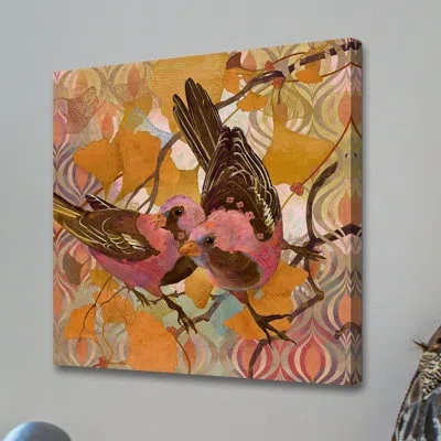 Marmont Hill 'gingko Modern Birds' By Evelia Painting Print On Wrapped Canvas In Pink;orange