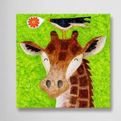 Marmont Hill 'giraffe Blossom Ballad' By Janet Nelson Print On Wrapped Canvas In Black;brown;green