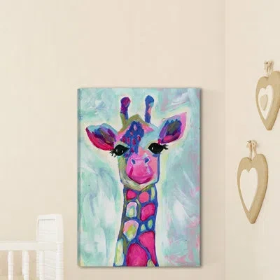 Marmont Hill 'giraffe' By Jill Lambert Print On Wrapped Canvas In Blue;pink
